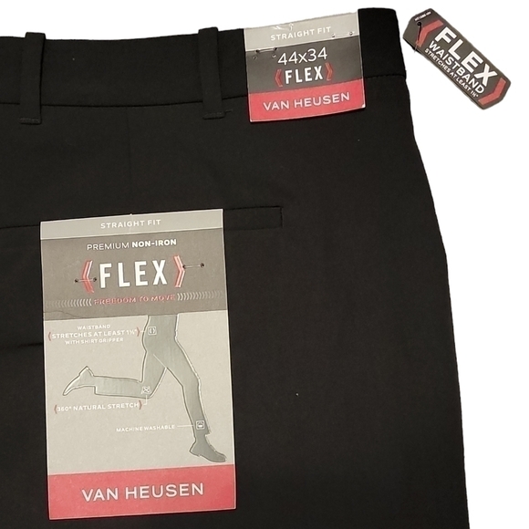 VAN HEUSEN Premium Non Iron Straight Fit black Pants Flex Waist size 44x34 NWT - Picture 7 of 7